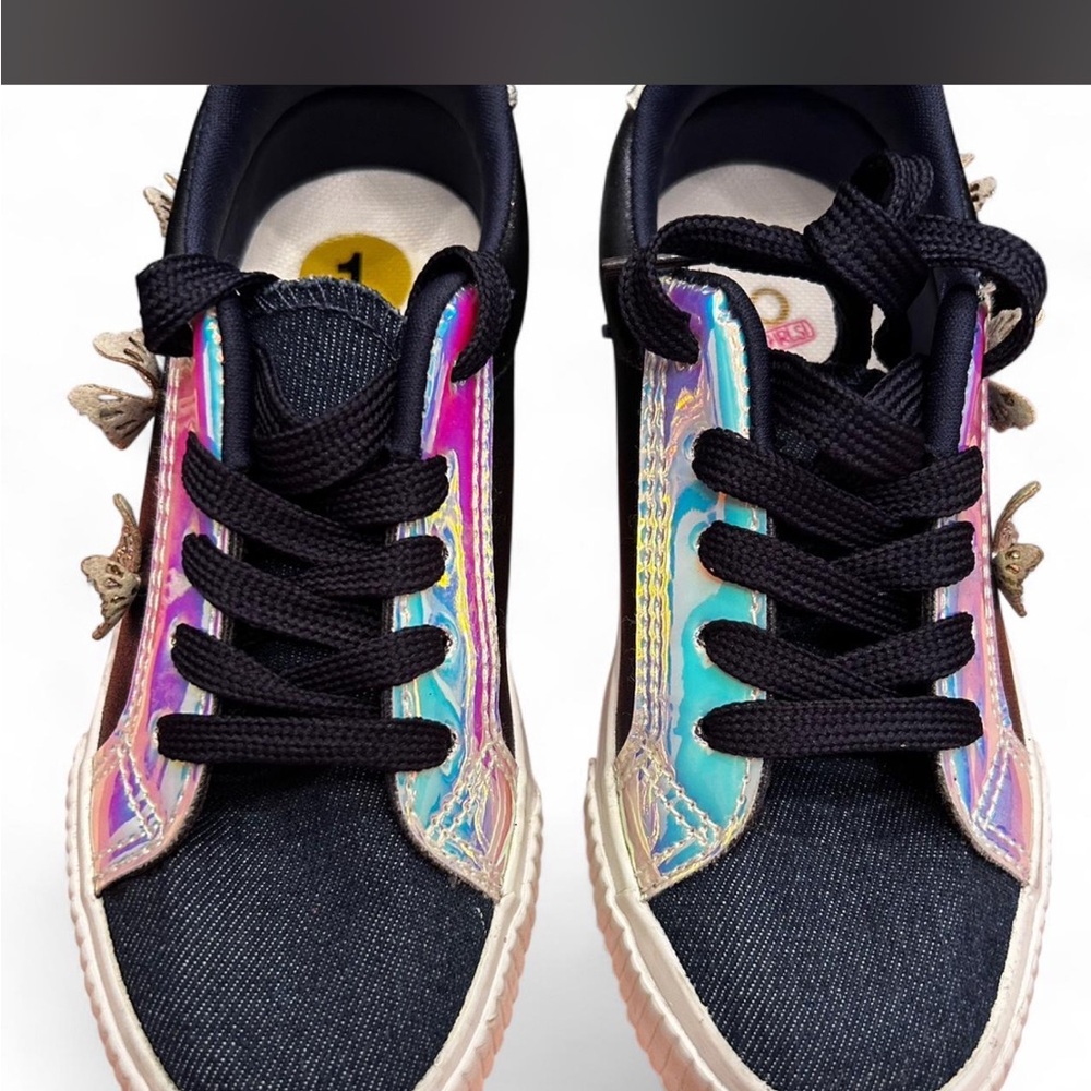 YOKI Holographic Denim Sneakers Size 1 Youth Trendy Shoes